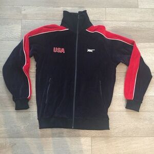 Asics Women USA Velour Track Jacket Cotton Full Zip Pockets Rib Knit Trim Medium